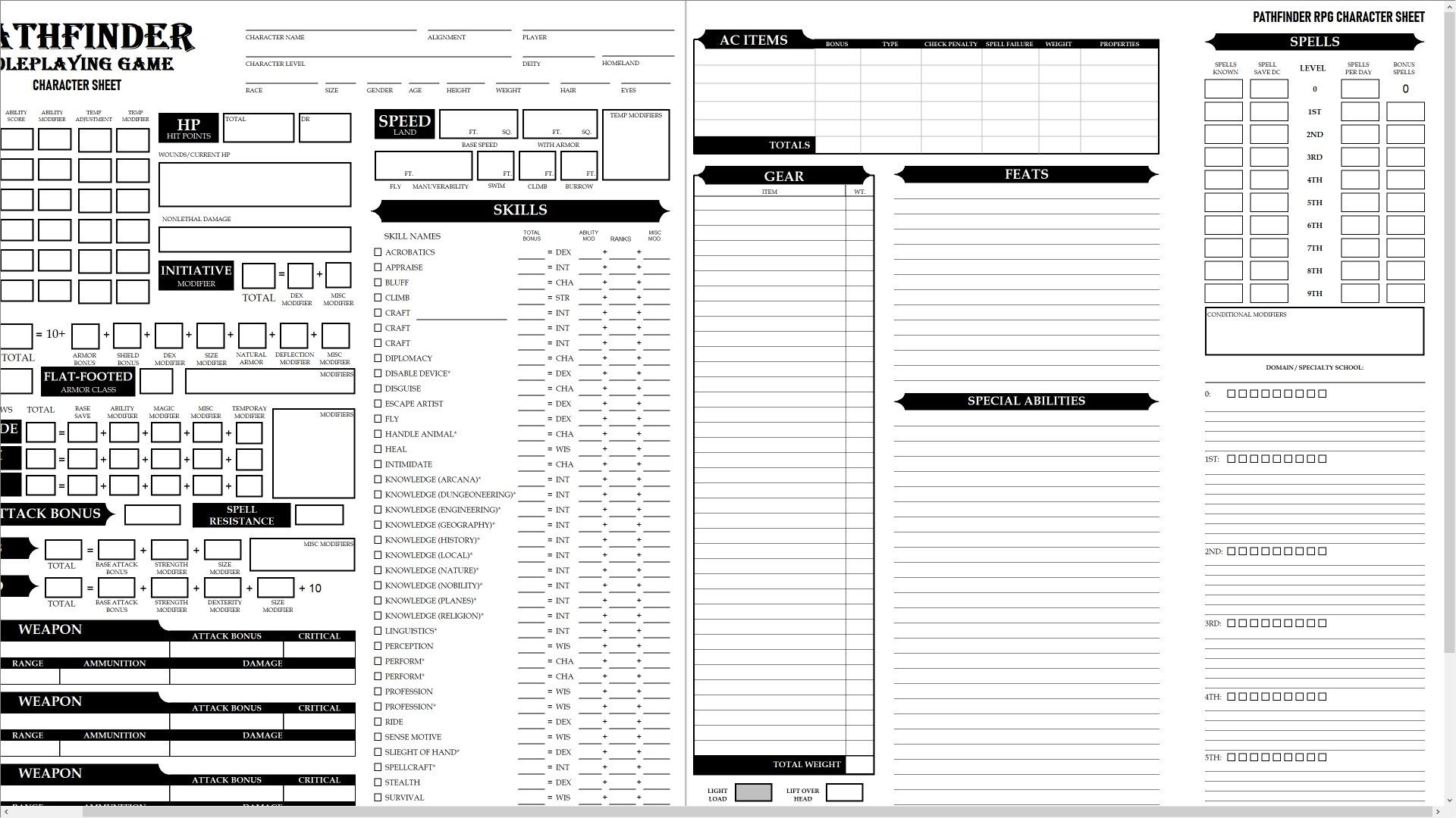 Pathfinder Character Sheet Editable For Mac